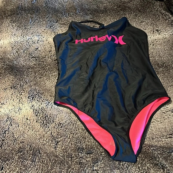 Hurley Max black pink One-Piece Swimsuit New Sz 14 - Picture 3 of 9